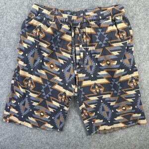 ROWM Sleep Shorts Mens Medium Blue Aztec Geometric Knit Lounge Cotton Print